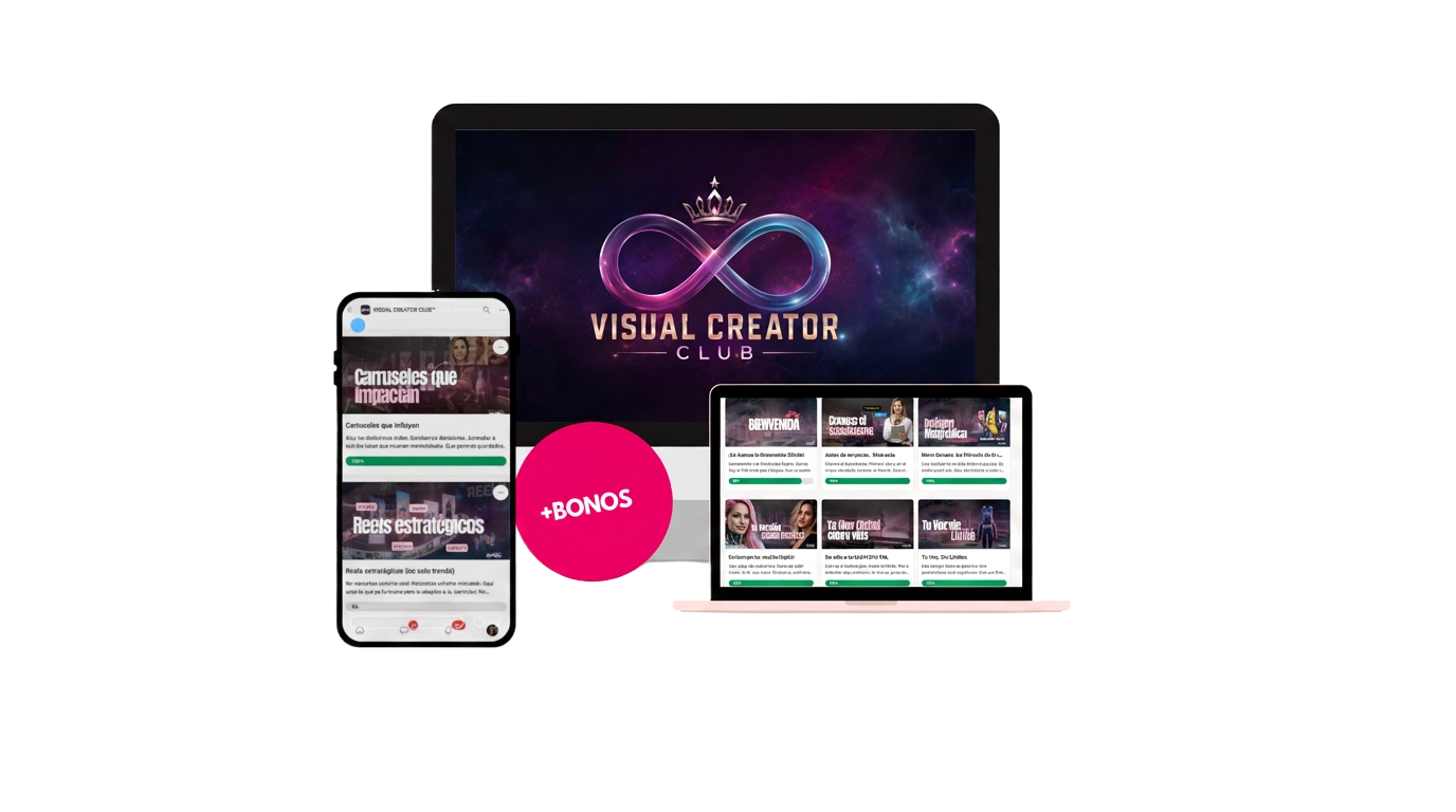 Visual Creator Club en laptop, tablet y móvil con acceso +BONOS