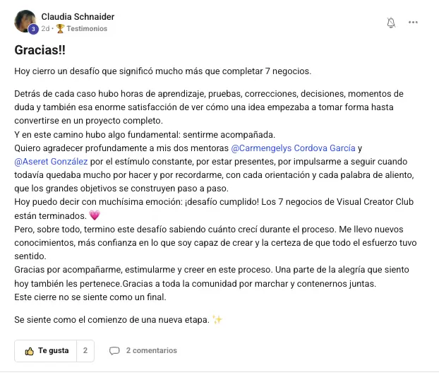 Testimonio real de Visual Creator Club 1
