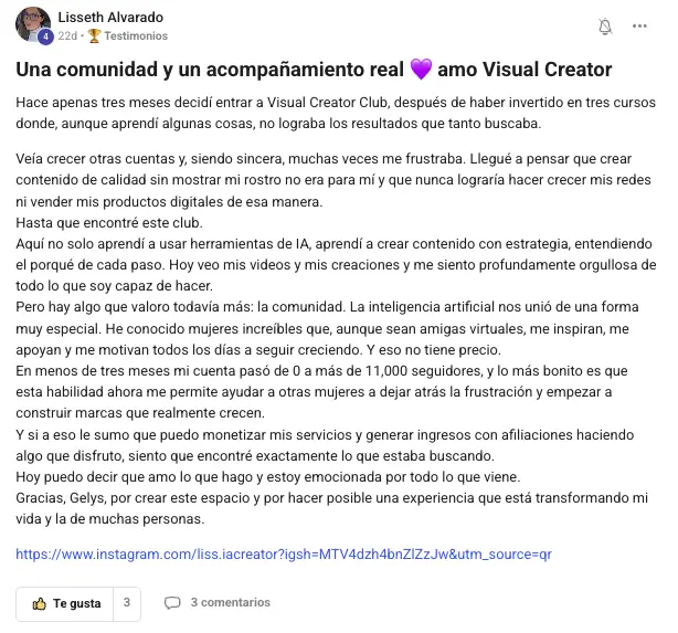 Testimonio real de Visual Creator Club 6