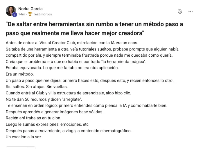 Testimonio real de Visual Creator Club 11