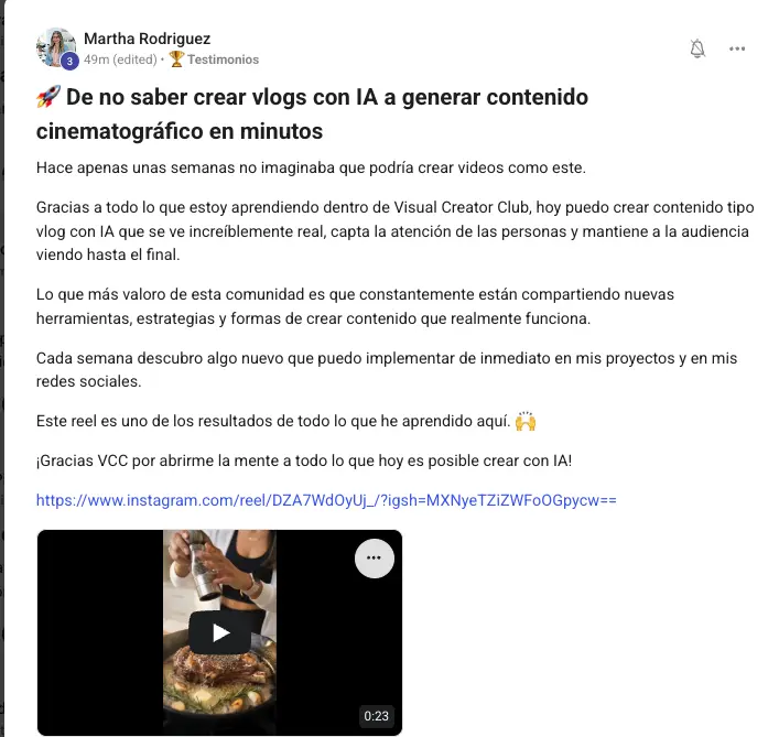 Testimonio real de Visual Creator Club 13